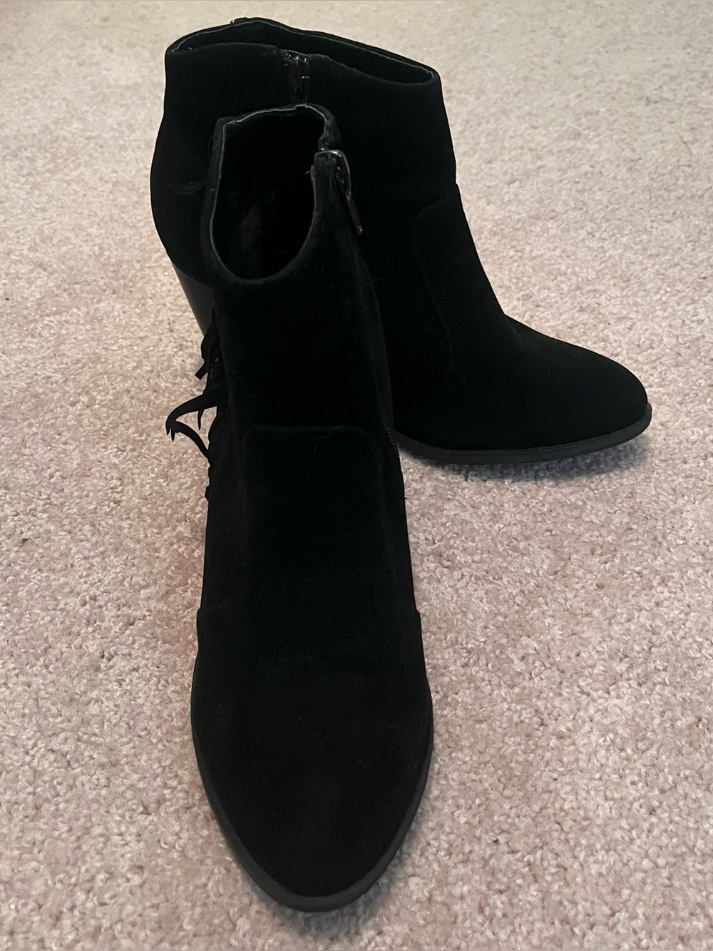 Rouge! Black Suede Ankle Booties with Side Zip